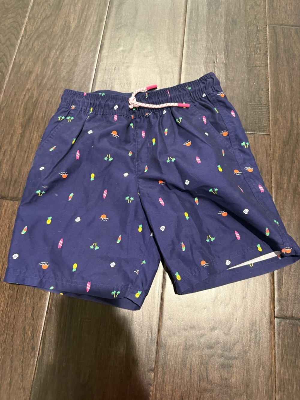Cat & Jack Navy Swim Shorts with Bright Tropical Icons